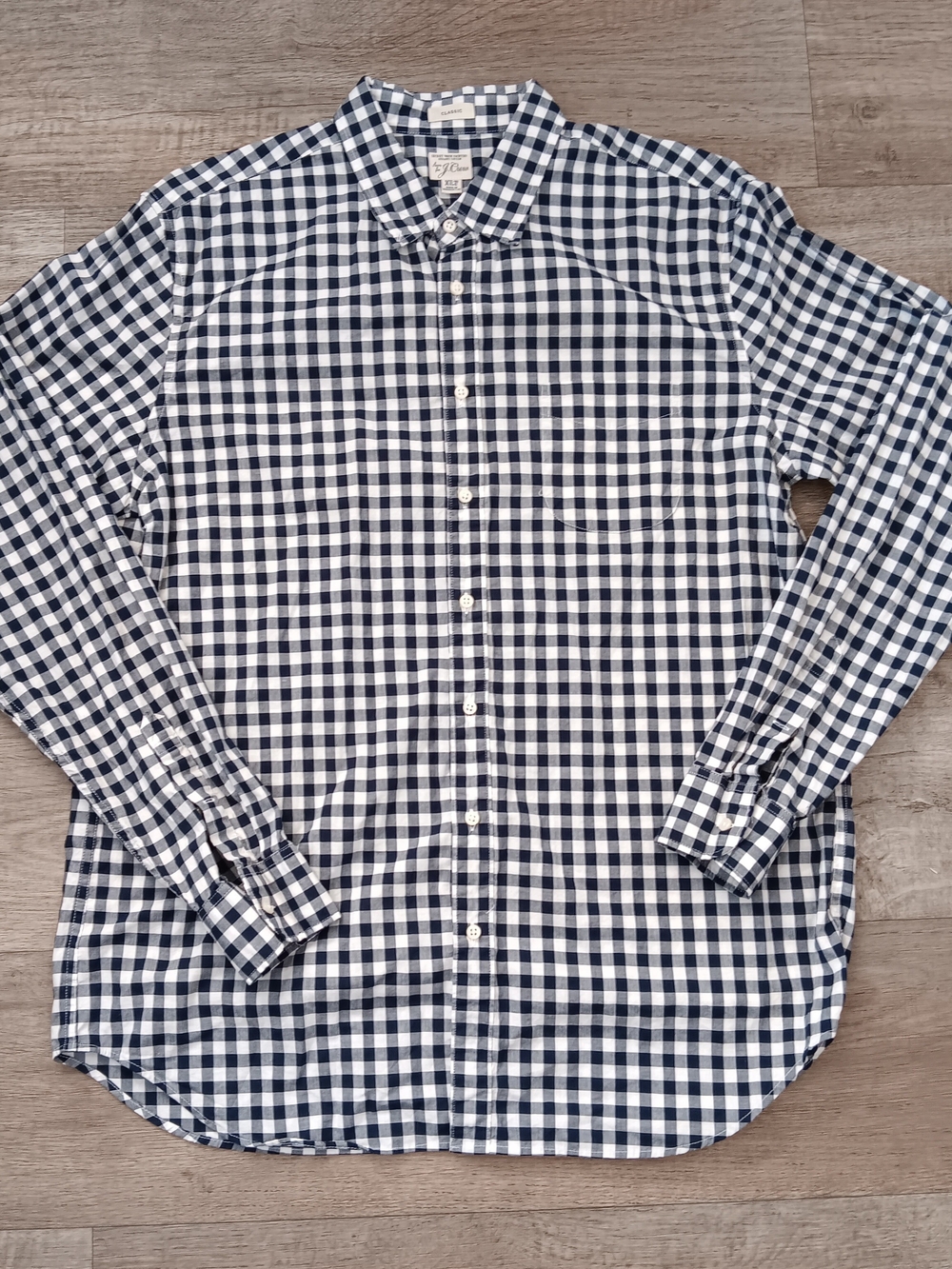 J. Crew Classic Gingham Check Navy White Button Down Shirt Men's Size XLT